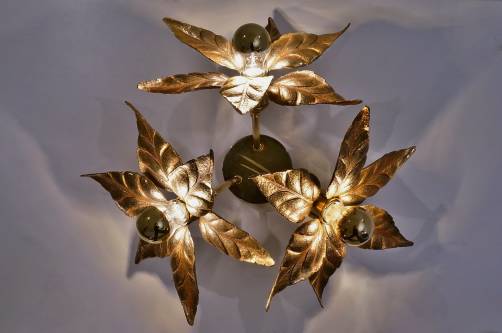 Large brass flowers ceiling light by Massive, 1970`s ca, Belgian